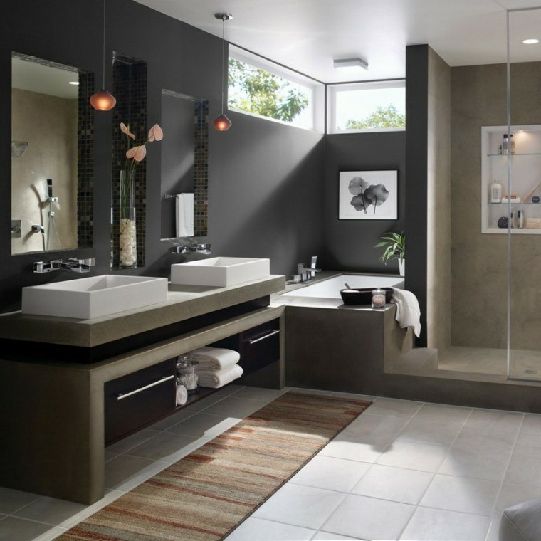 baños modernos tonos grises paredes