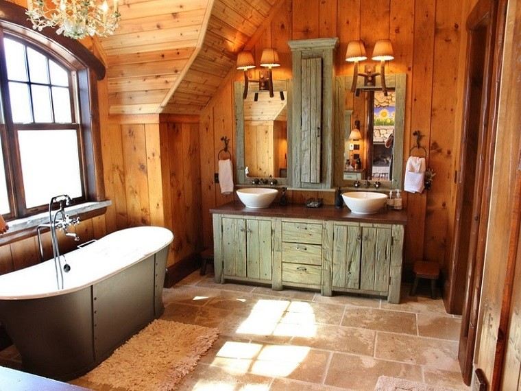 baños rusticos diseño alfombra elegante bañera