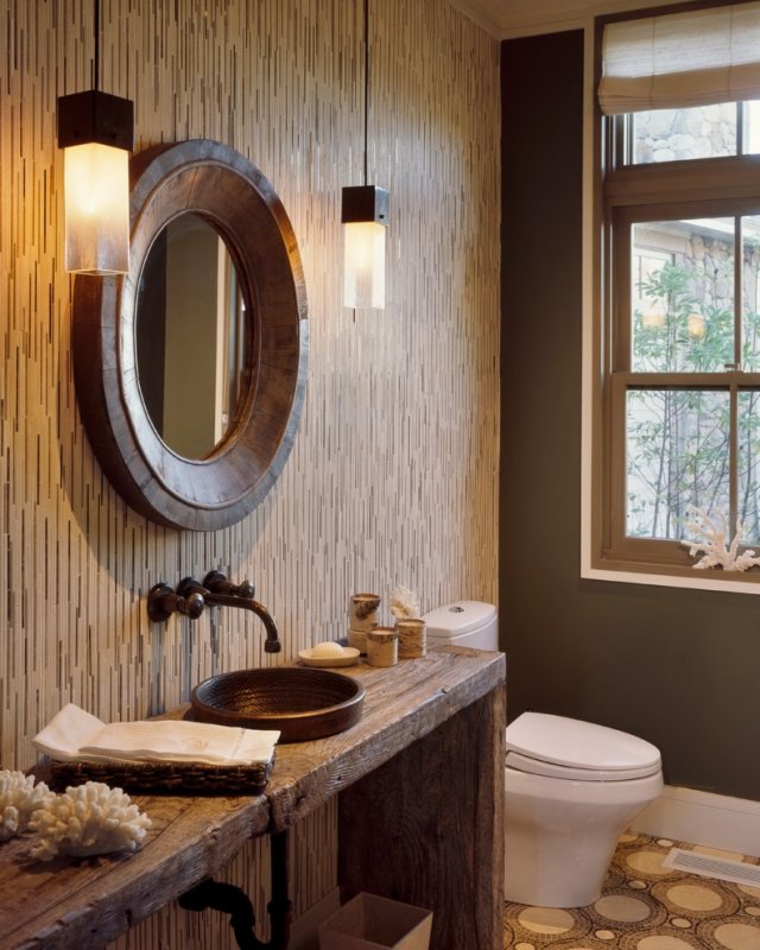 baños rusticos diseño espejo calido lamparas