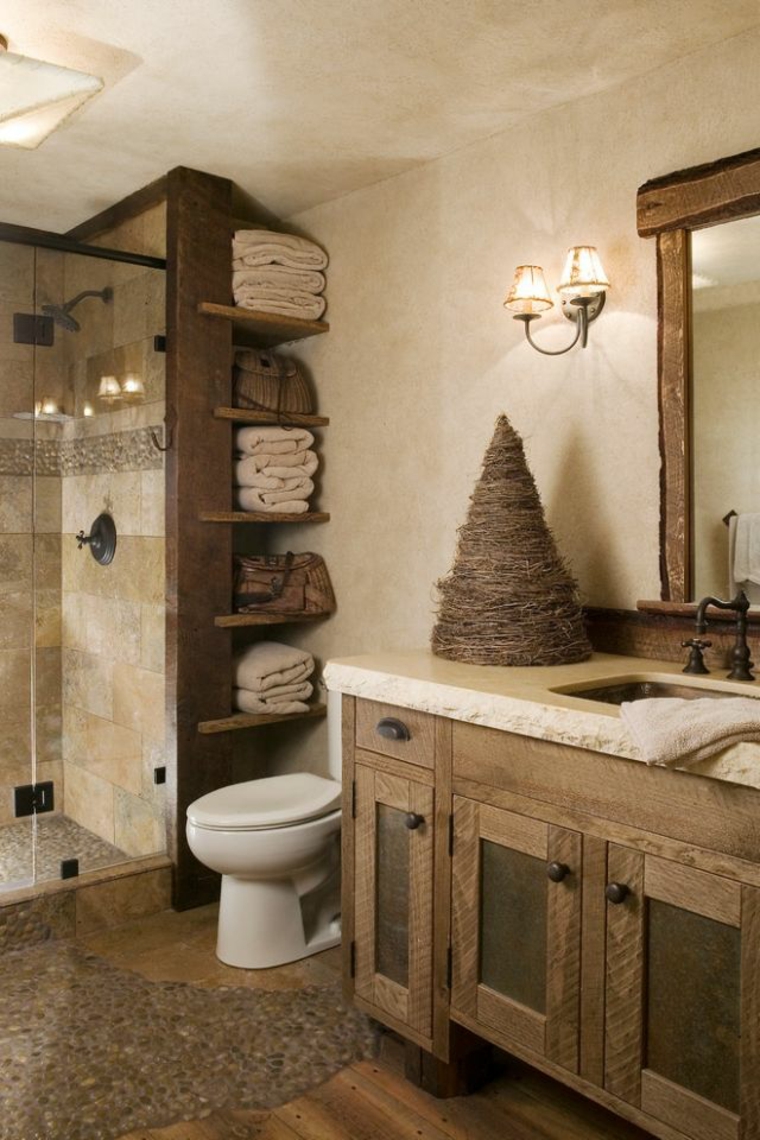 baños rusticos diseño toallero paredes cono