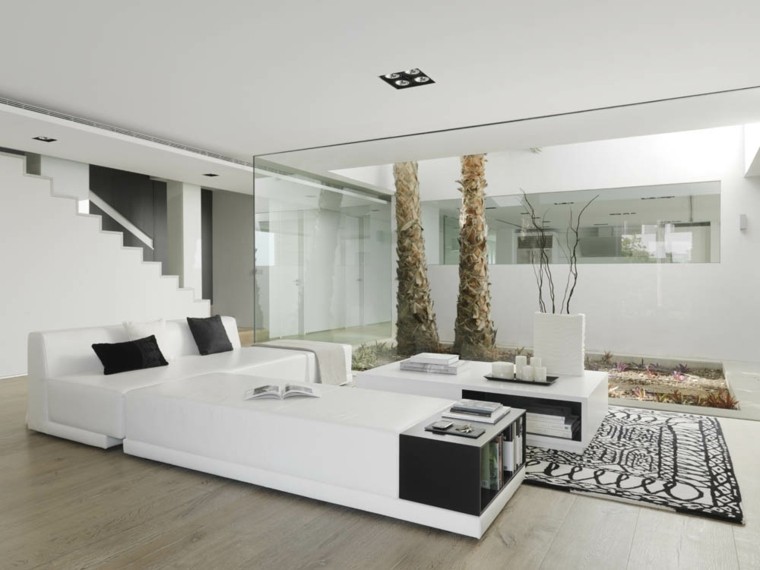 blanco y negro combinacion salon moderno pared cristal ideas