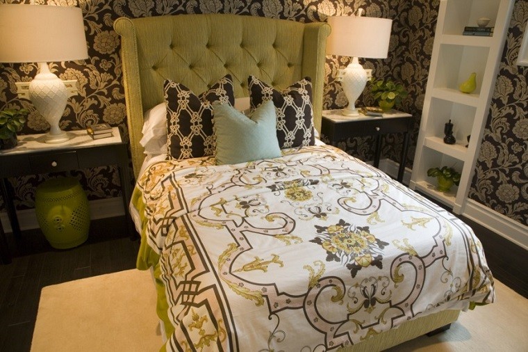 cabecero cama dormitorio moderno color verde vibrante ideas