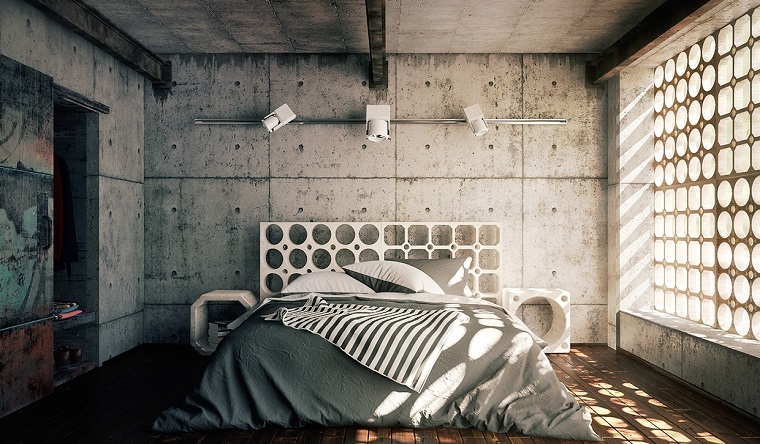 cabeceros originales cama dormitorio moderno paredes hormigon ideas