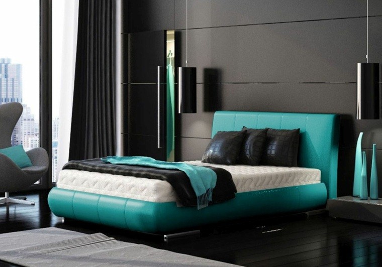 cama color-aguamarina pared negro