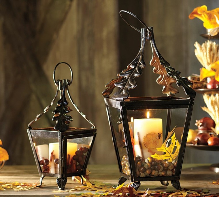 avellanas y hojas secas para decorar la casa candelabros acero negro velas hojas secas arbol decorativas ideas