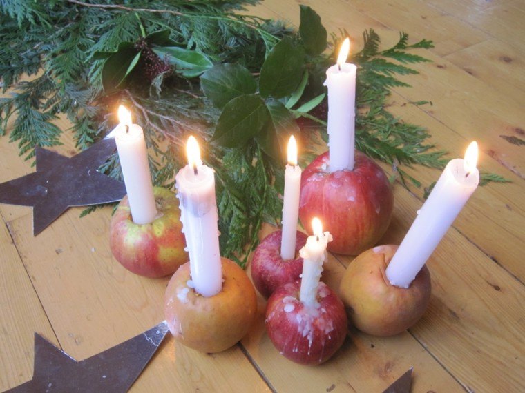 candelabros manzanas velas blancas largas