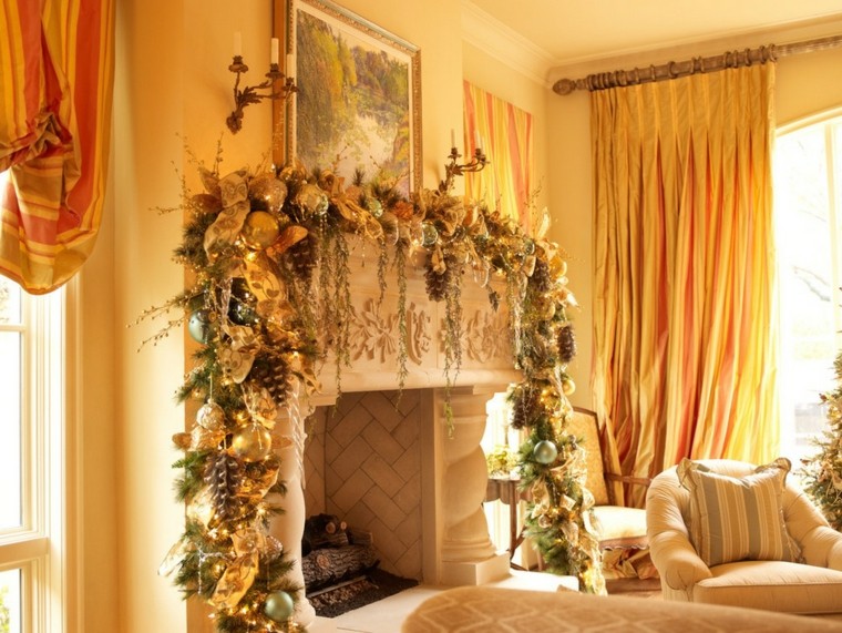 cortinas naranaja chimenea elegante amarillo zona cortinas