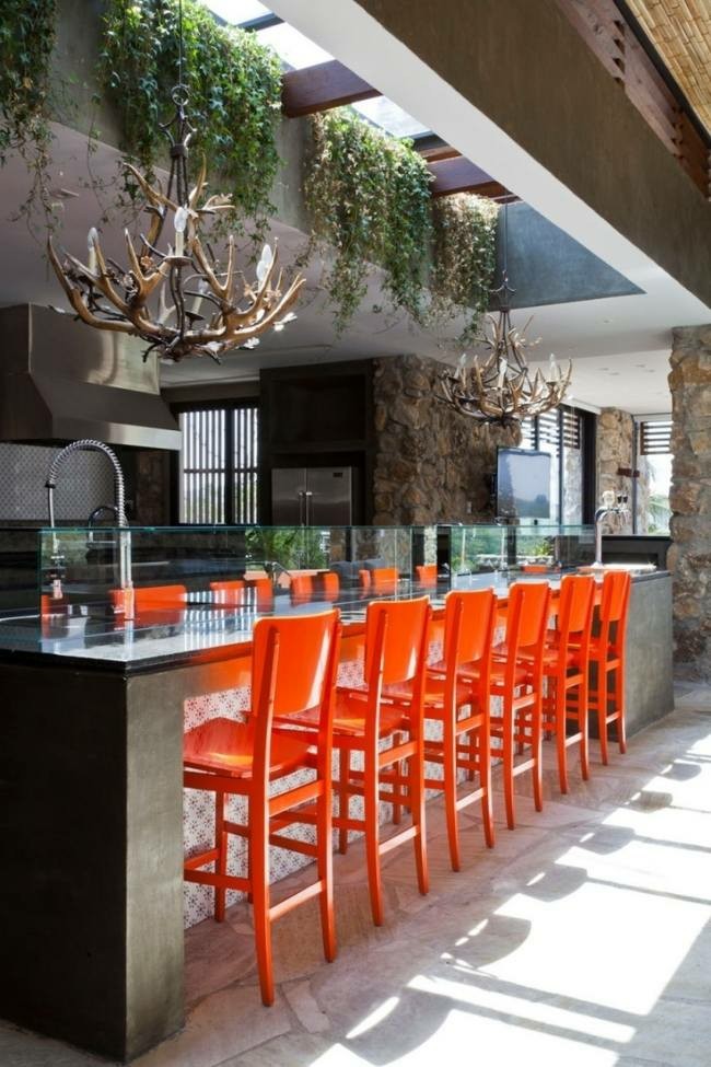 cocina exterior sillas color naranja