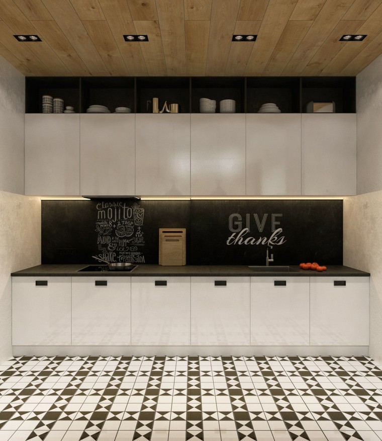 cocina moderna techo madera