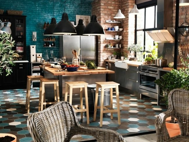 diseño cocina paredes ladrillo visto 