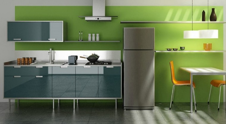 cocina color verde diseño moderno