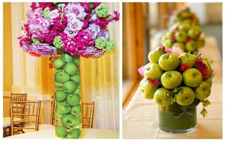 collage floreros hechos manzanas verdes