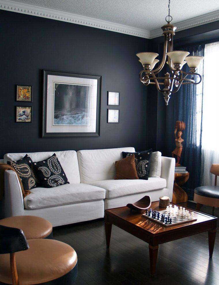 colores oscuros salon moderno sofa blanca ideas