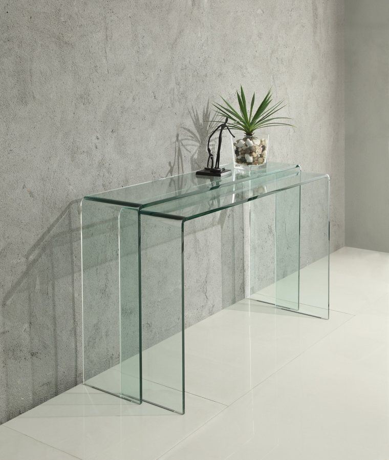 consolas vidrio mesa plantas gris