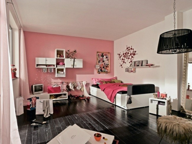 cuarto juvenil pared color rosa