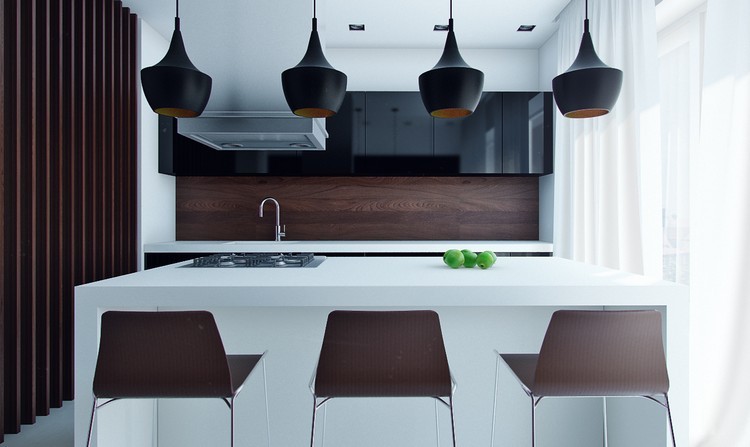 diseño de cocina moderna con isla blanca decoracion de cocinas madera negro