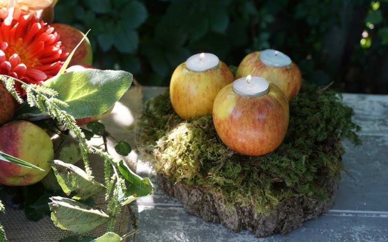 decoracion otoño manzanas velas