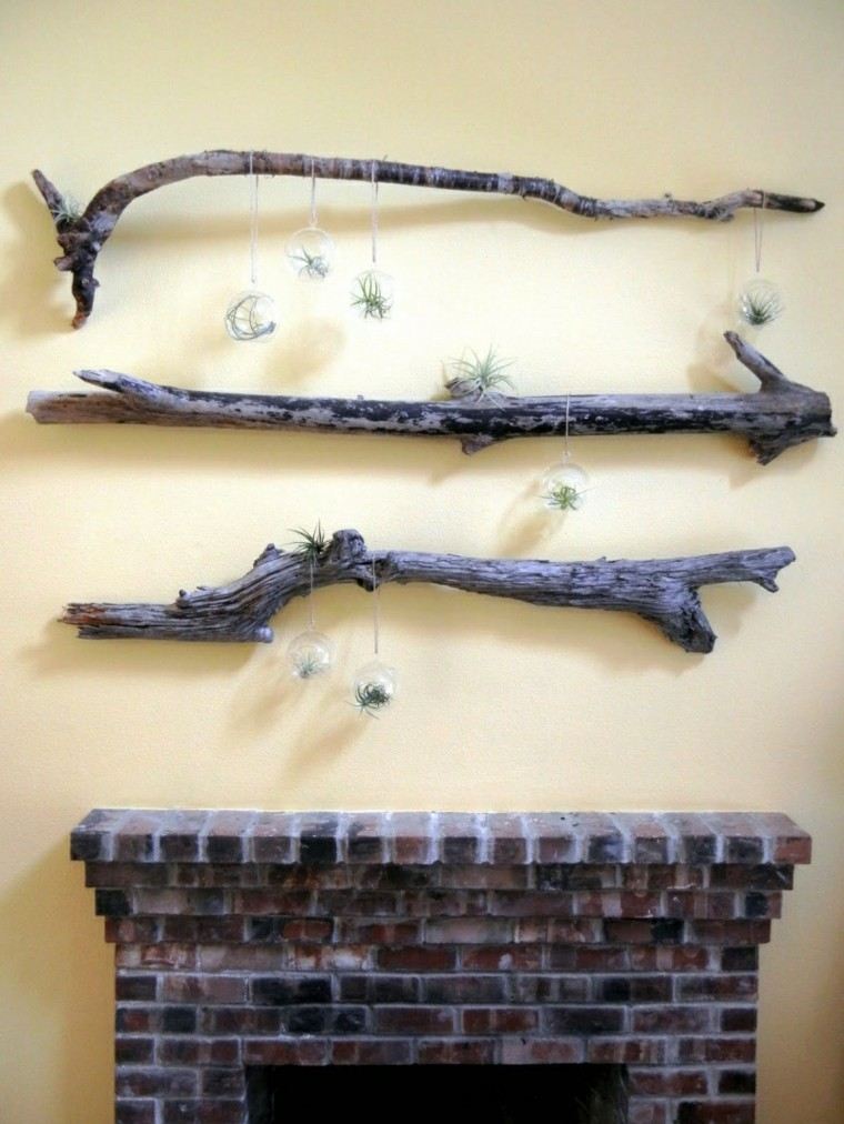 decoración pared troncos madera