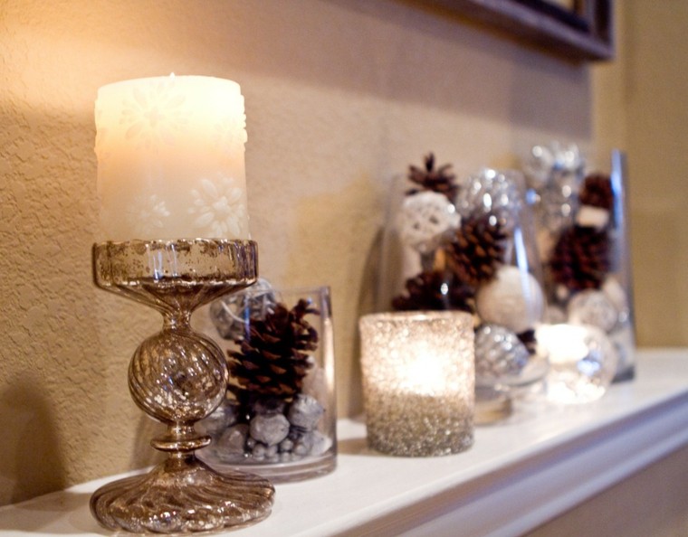 adornos para navidad decoración salon piñas velas