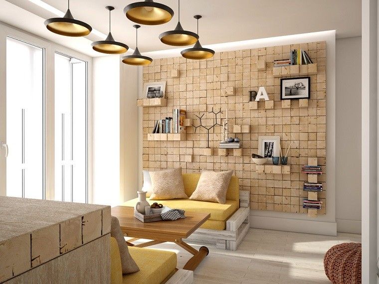 decoracion apartamentos modernos salon pared madera interesante ideas