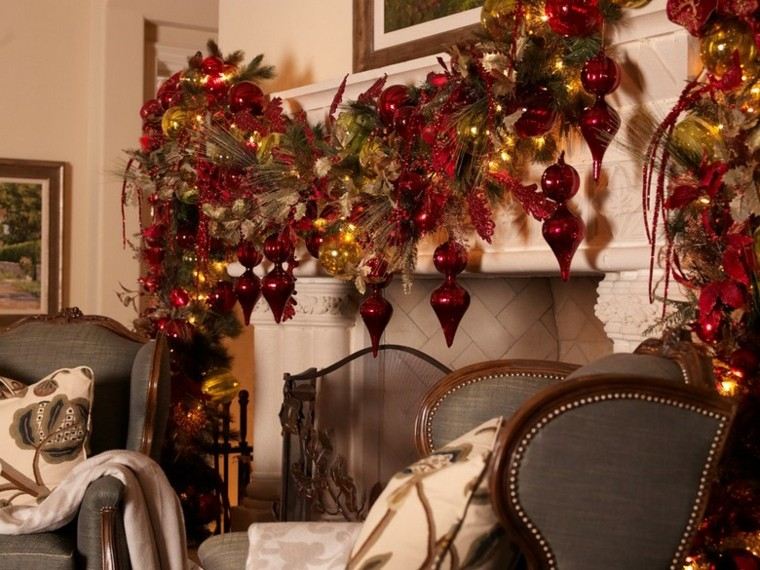 decoracion navidad estilo americano chimenea guirnalda salon ideas