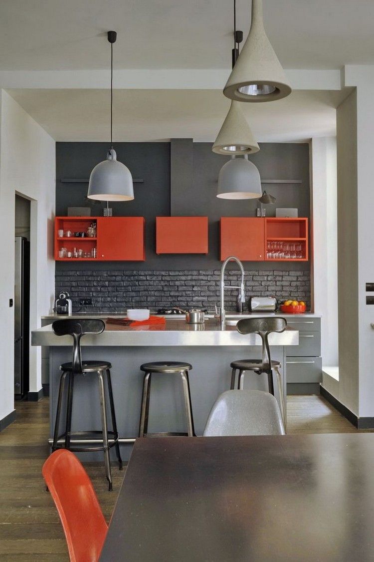 diseño de cocina color gris y naranja decoracion de cocinas diseño gris naranja