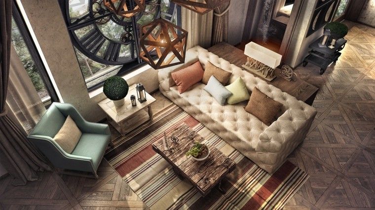 diseno estilo rustico sofa cuero alfombra ideas