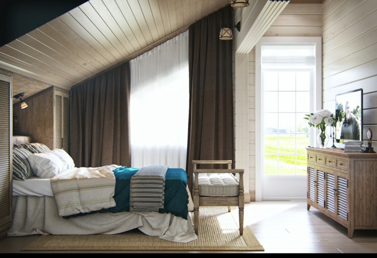diseno estilo rustico taburete delante cama dormitorio ideas