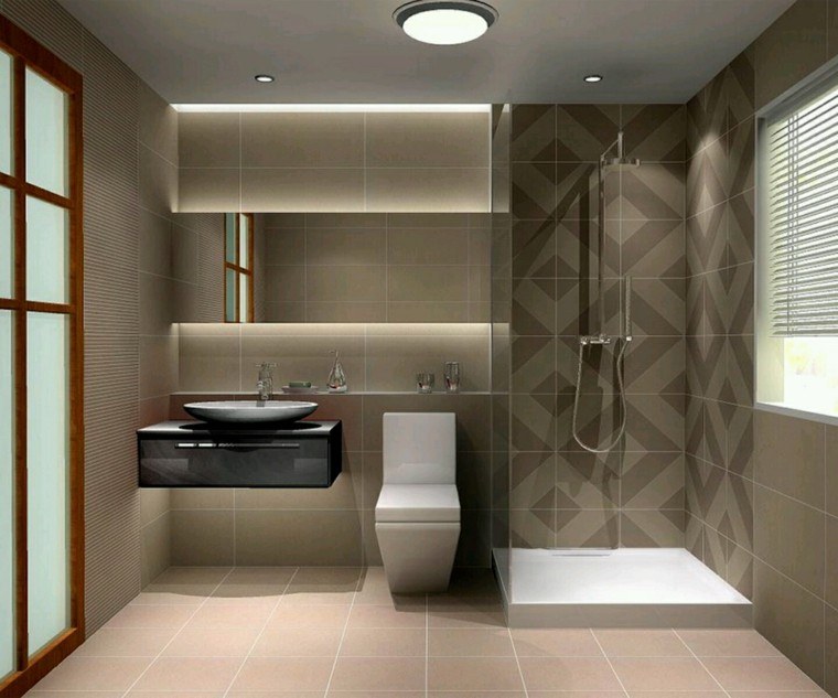 diseño cuarto baño azulejos marrones
