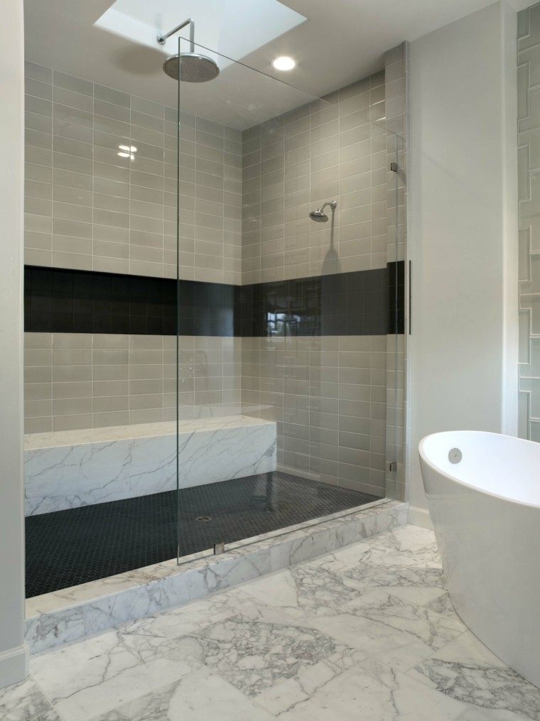 diseño baños modernos con ducha suelo marmol