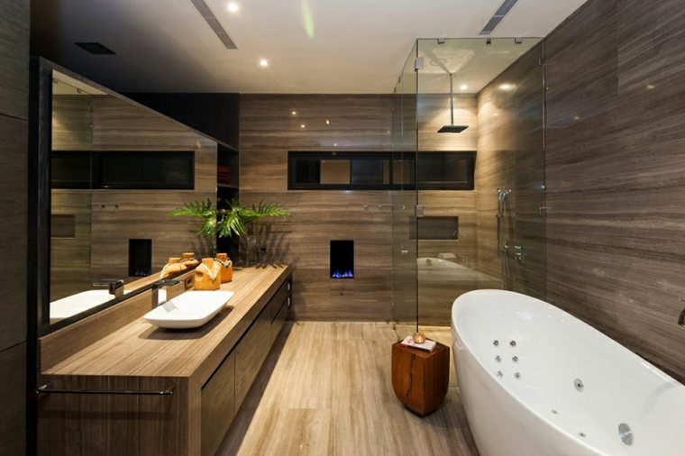 diseño baños modernos lujo madera led
