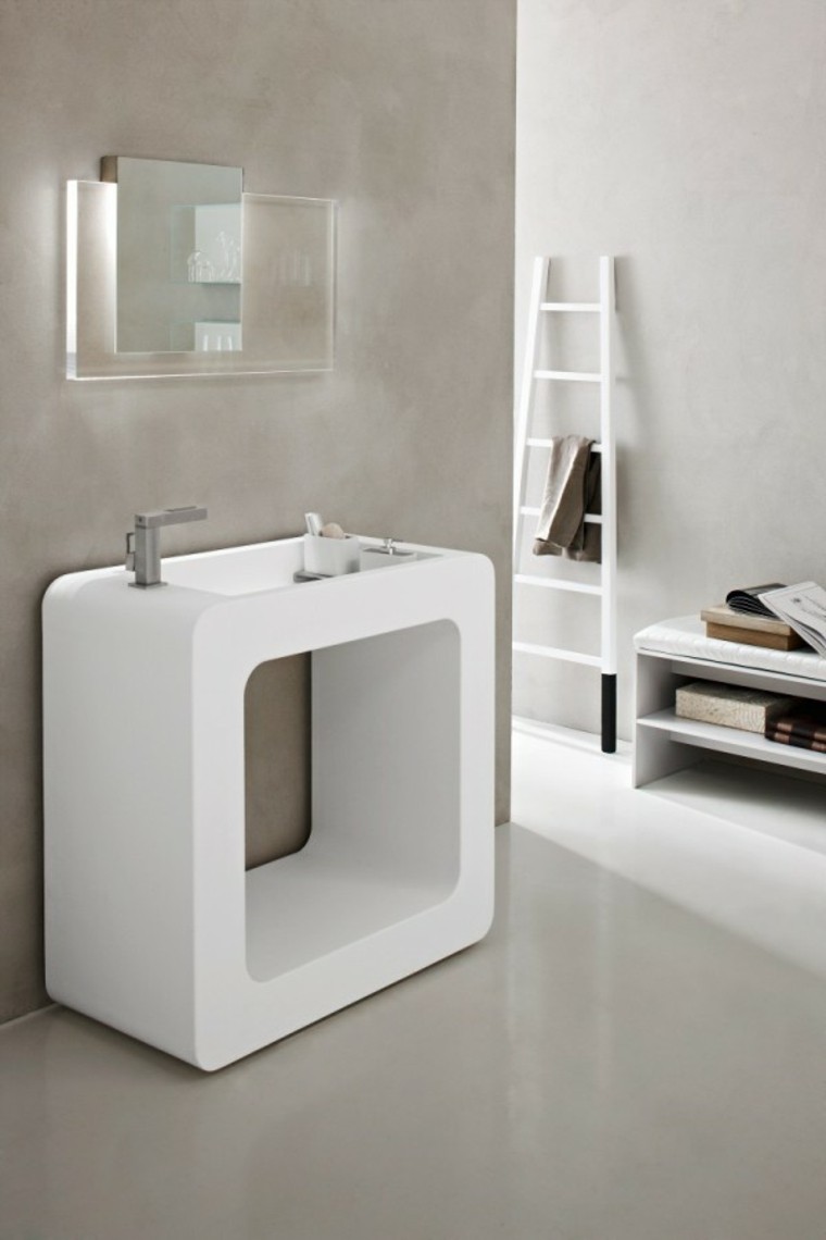 diseño baños modernos mueble geometrico espejo