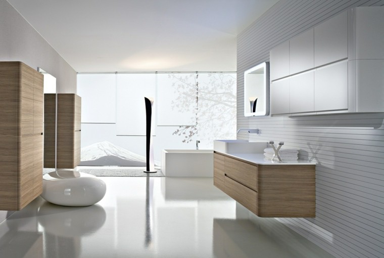 diseño baños modernos muebles blancos madera