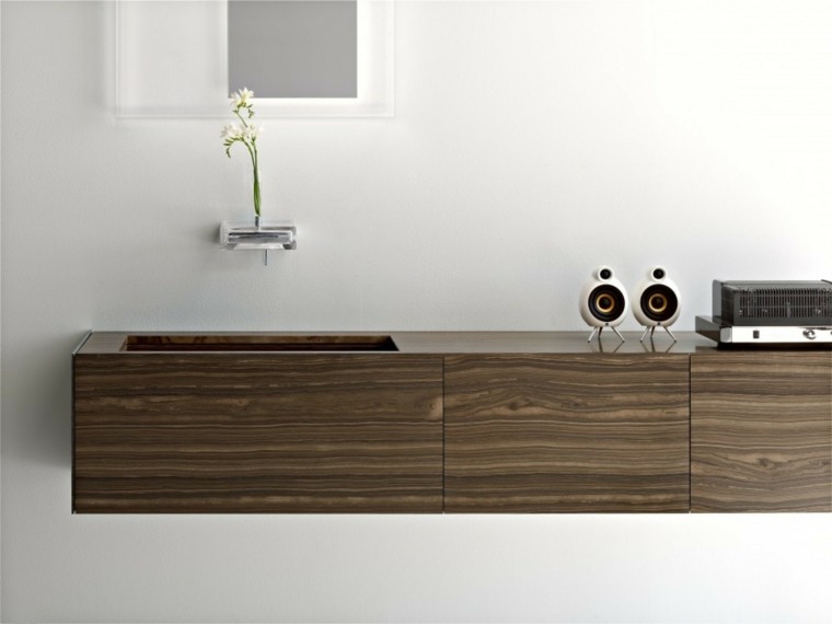 diseño baños modernos muebles madera flor