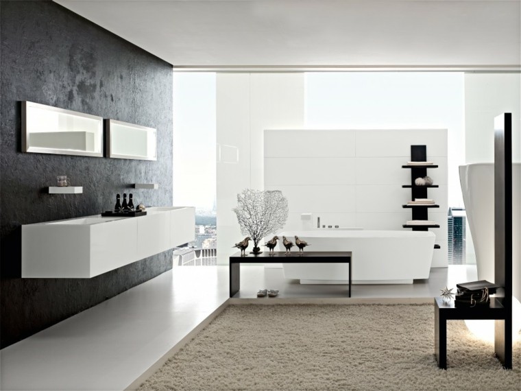 diseño baños modernos muebles pajaros blanco