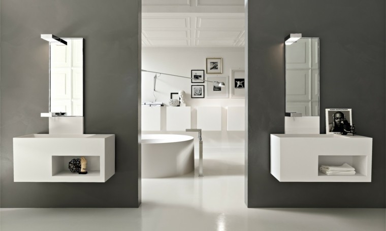 diseño baños modernos paredes grises bañera