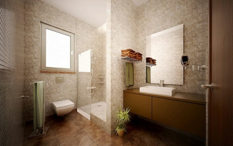 diseño baños modernos plantas paredes toalla