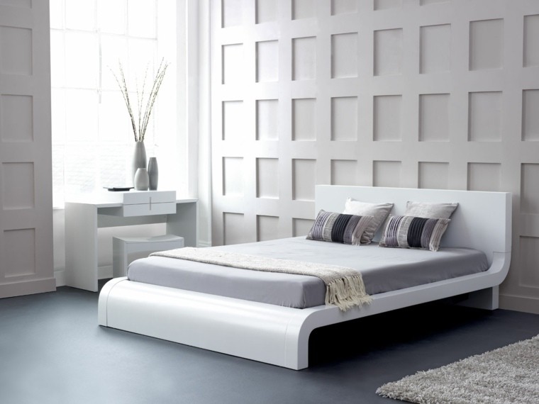 diseño blanco armario madera cama