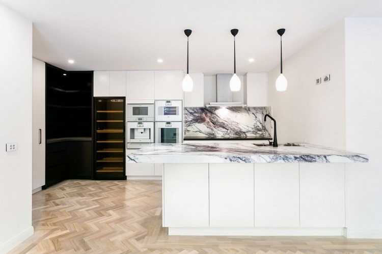 diseño de cocina blanca con encimera de mármol diseño cocina blanca moderna encimera
