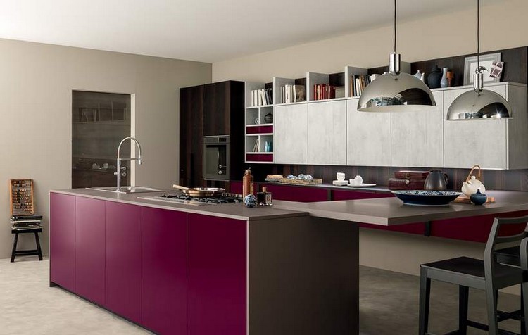 isla de cocina color burdeos diseño cocina burdeos gris oscuro