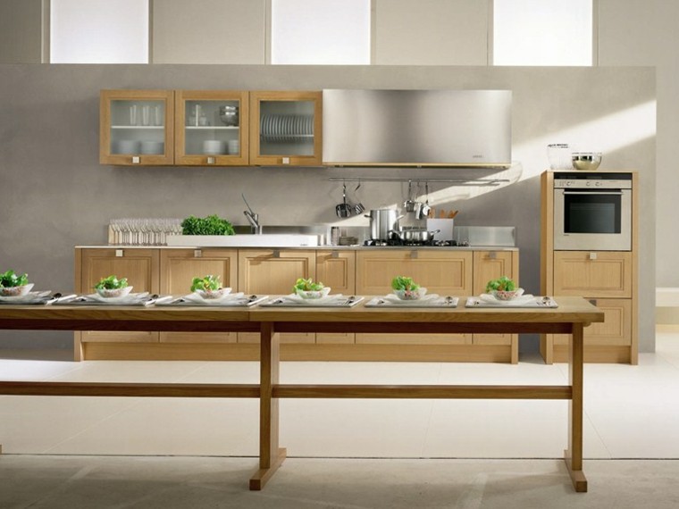 diseño cocina mesa larga madera