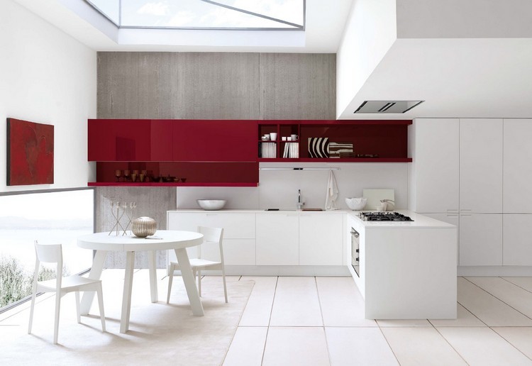 cocina blanca con muebles de color rojo vino diseño cocina rojo vino blanco