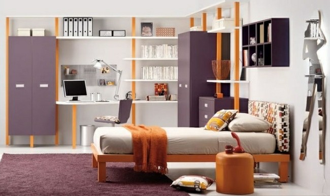 diseño cuarto color morado naranja