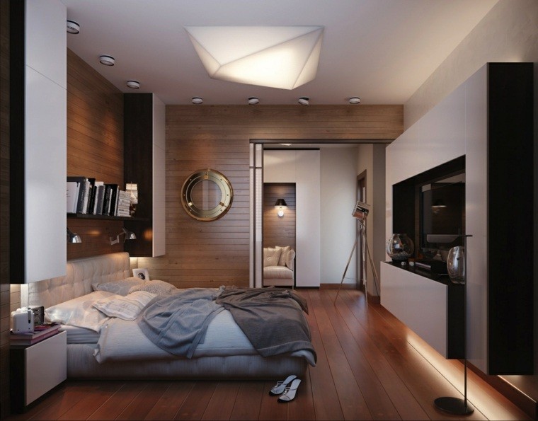 diseño dormitorio adultos madera revestimiento