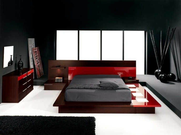 diseño dormitorio colores rojo negro