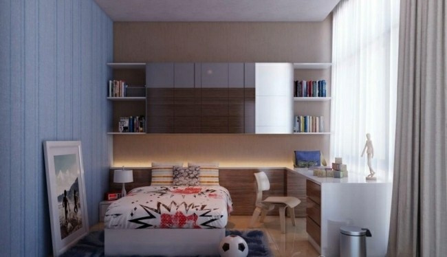 diseño dormitorio pared color azul