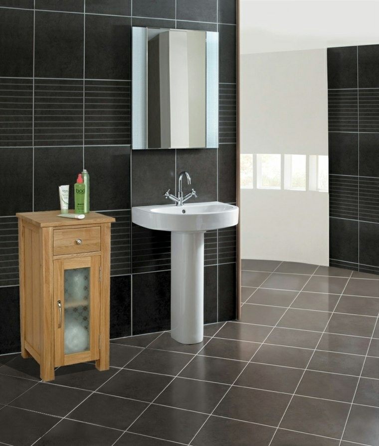 Negro, gris y marrón en el cuarto de baño - 50 diseños