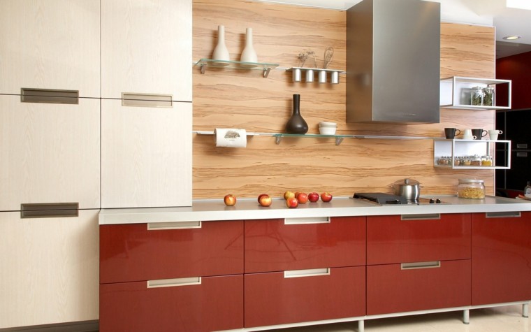 diseño de cocinas madera rojo