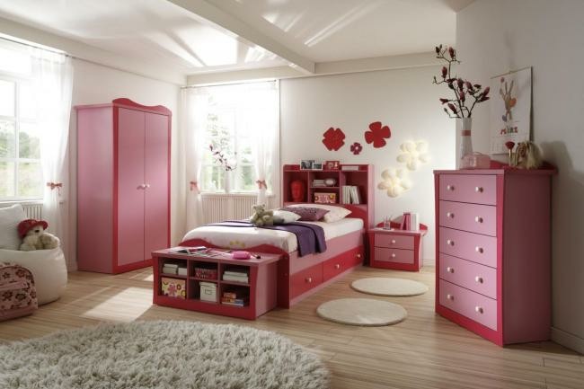 dormitorio chica muebles color rosa