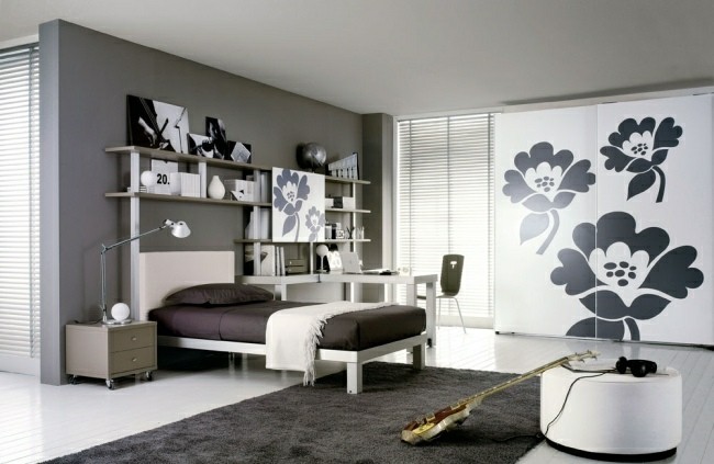 dormitorio juvenil pared color gris
